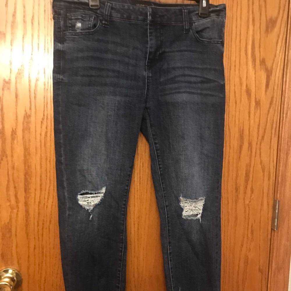 Celebrity pink mid rise ankle stretch skinny jeans  blue denim juniors  13/31